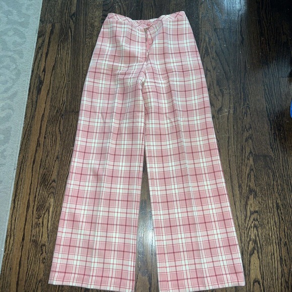 Vtg 70s Barbie Core Pants High Waist Womens Pink Plaid Flare Wide Leg 26 - Picture 5 of 7